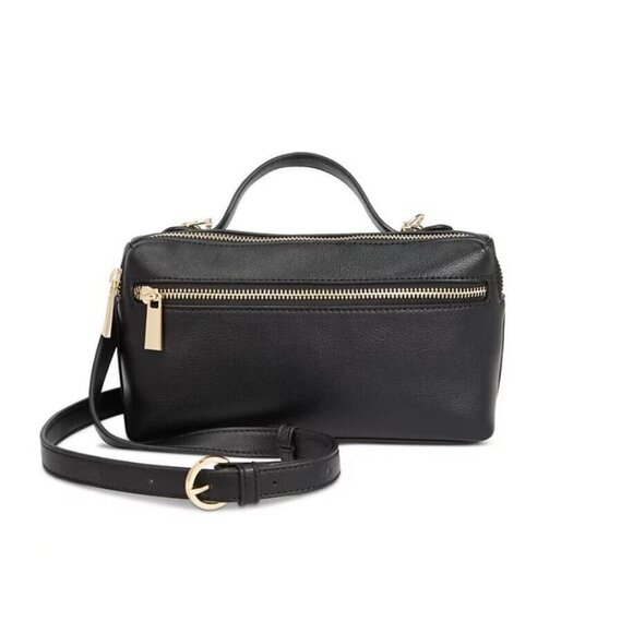 Macy's On 34th Allikay soft faux-leather top handle small crossbody bag - BLACK - Picture 1 of 10